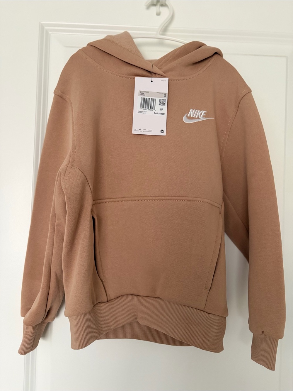 Nike Kids' Tan Hooded Pullover Sweatshirt with White Swoosh